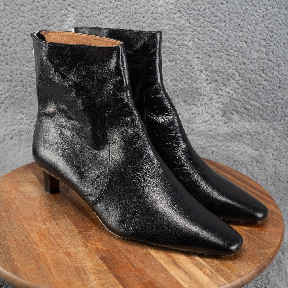 Womens Madewell The Dimes Black Patent Leather Kitten Heel Ankle Boots Size 11 M